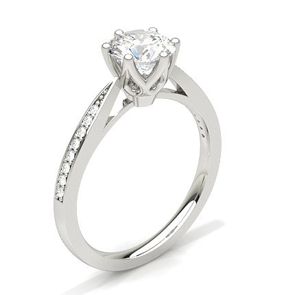 Moissanite Ring in Silver shouldered solitaire set with 6 royal prongs