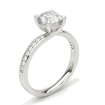 Shouldered Solitaire Silver Moissanite Ring set with 4 entwining prongs