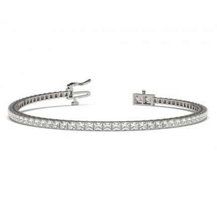 Silver bracelet with Princess cut Moissanites in a river set