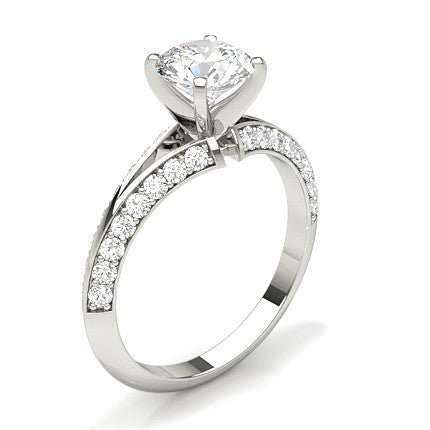 Moissanite Ring in Silver Solitaire set with 4 prongs and shouldered with double river