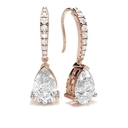Moissanite Rose Gold Teardrop Earrings with Pear Solitaire