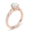 Moissanite Ring in Rose Gold shouldered solitaire set with 6 royal prongs