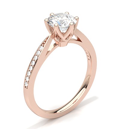 Moissanite Ring in Rose Gold shouldered solitaire set with 6 royal prongs