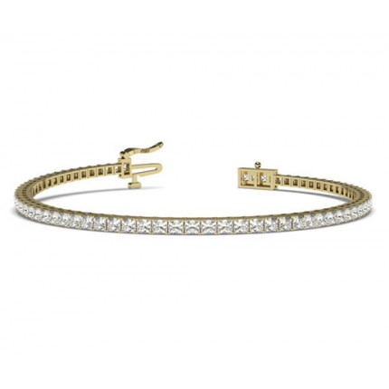 Yellow Gold bracelet with Princess cut Moissanites in a river set