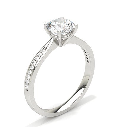 Shouldered Solitaire White Gold Moissanite Ring set with 4 prongs and strapping