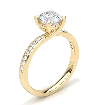 Shouldered Solitaire Yellow Gold Moissanite Ring set with 4 entwining prongs