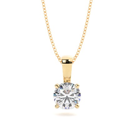 Moissanite Necklace in Yellow Gold with 4 Prongs Set Brilliant Solitaire