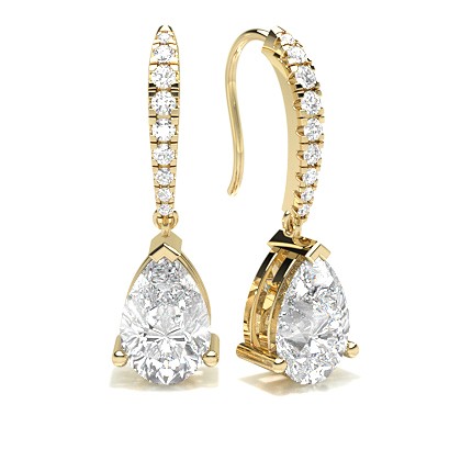 Moissanite Yellow Gold Teardrop Earrings with Pear Solitaire