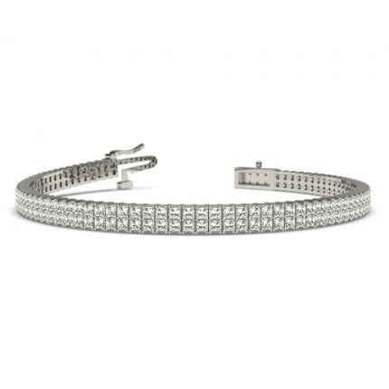 Bracelet in White Gold set with a double river of Princess cut Moissanites