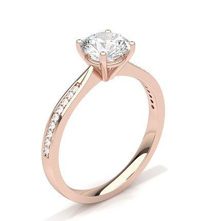 Shouldered Solitaire Rose Gold Moissanite Ring set with 4 prongs and strapping