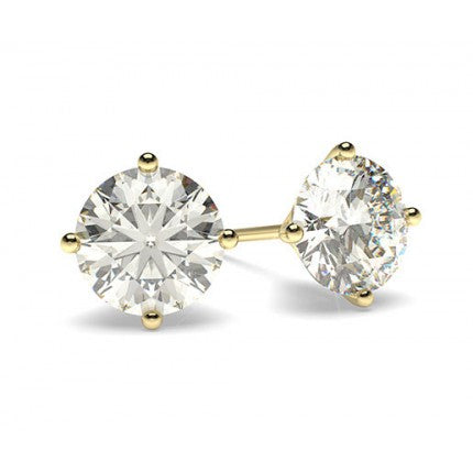 Yellow Gold Moissanite Stud Earrings Solitaire set with 4 straight prongs