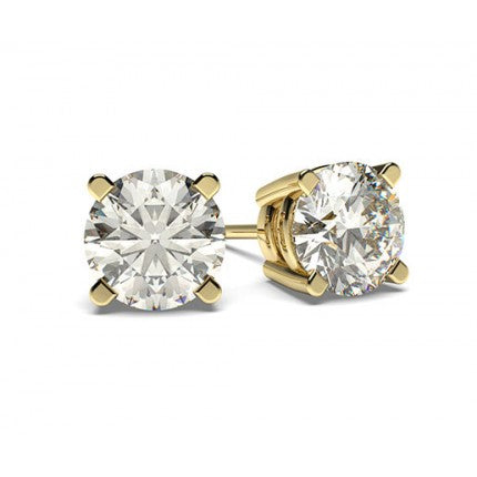 Moissanite Stud Earrings in Yellow Gold with 4 prongs and strapping set Solitaire