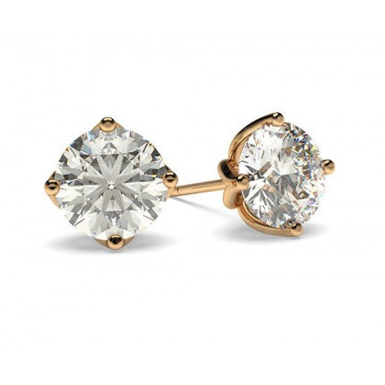 Moissanite Stud Earrings in Rose Gold Solitaire set with 4 flower-shaped prongs