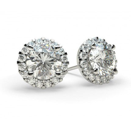 Stud Earrings in Silver with Solitaire and halo Moissanites