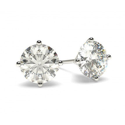 White Gold Moissanite Stud Earrings Solitaire set with 4 straight prongs