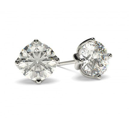 Moissanite Stud Earrings in Silver Solitaire set with 4 flower-shaped prongs