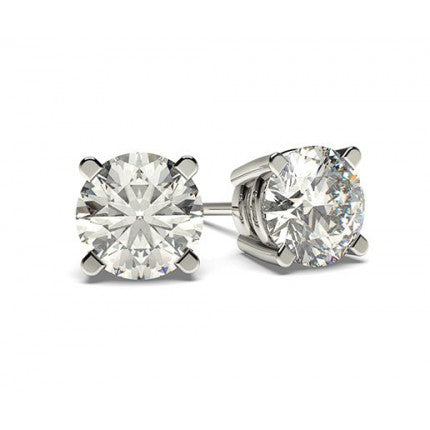 Moissanite Stud Earrings in White Gold with 4 prongs and strapping set Solitaire